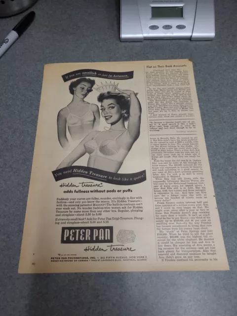 1950 VINTAGE BRASSIERE AD PETER PAN Hidden Treasure Bra for small busts  062717 $8.95 - PicClick