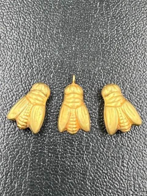 Old ancient solid 20k gold honey bee 2 pieces beads and 1 piece pendant
