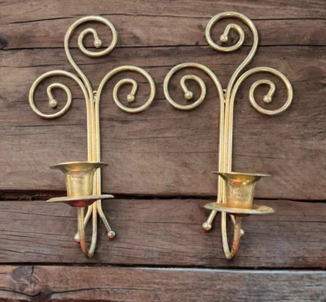 Set Of Two, Vintage Home Interior Candle Holders Gold Tone Brass