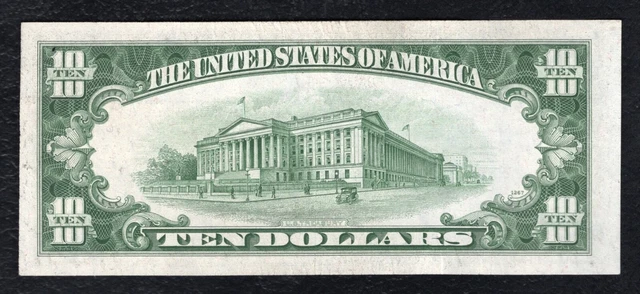 1934-D $10 Ten Dollars Blue Seal Silver Certificate Note About Uncirculated 2