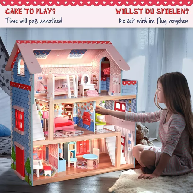 Casa delle Bambole in Legno CASA DELLE BARBIE con 5 stanze 3 Livelli di Gioco, 1