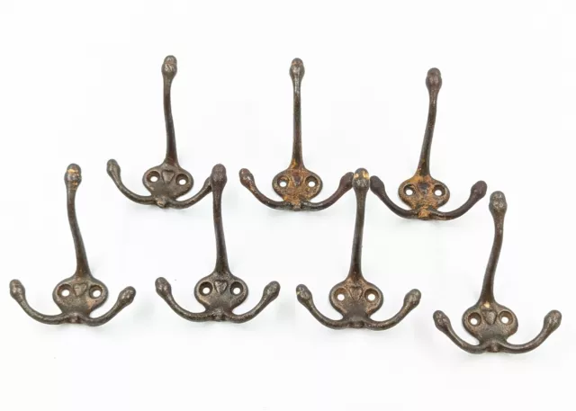 Vintage Lot of 7 Cast Iron Acorn Finial Double Coat Hooks Schoolhouse Hat Hooks