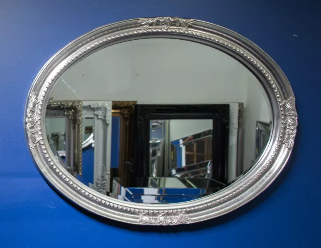 Silver Large Oval Round Wall Mirror & Frame, Antique, Designer 100cm x 75cm