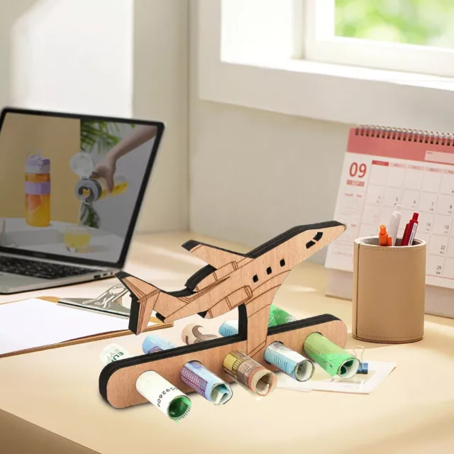 Unique Wooden Airplane Decoration Money Gift Handcrafted Aircraft Holder