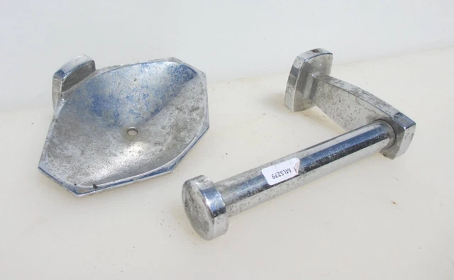 Vintage Soap Dish Holder Pot Old Dish Loo Roll Holder Chrome Art Deco Retro
