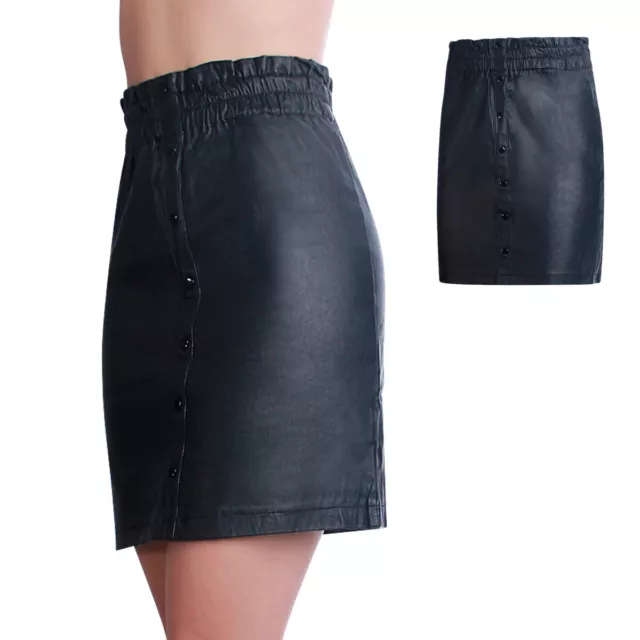 Mujer Corto Falda High Waist Aspecto Mojado Stretch Cintura Alta Mini Falda