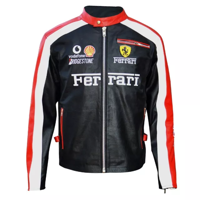 Ferrari F1 Racing Veste noire en cuir de vache Formule pour homme Raceway Moto