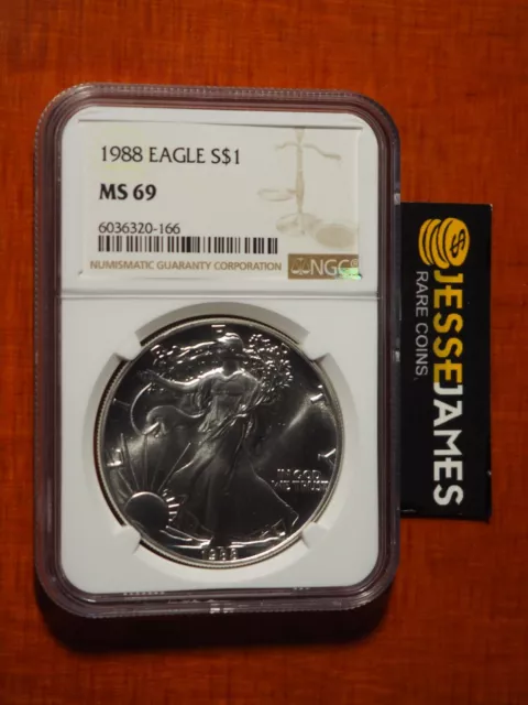 1988 $1 American Silver Eagle Ngc Ms69 Classic Brown Label