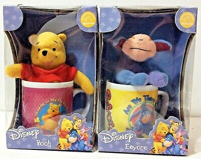 Disney Tazza Caffe In Ceramica + Peluche Winnie The Pooh Eeyore Mini Message Mug