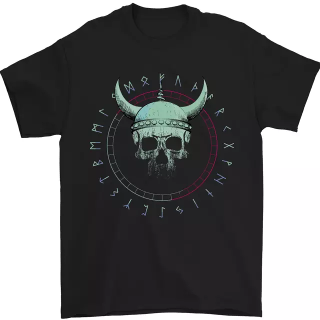 T-shirt da uomo Viking Skull Runic Text 100% cotone