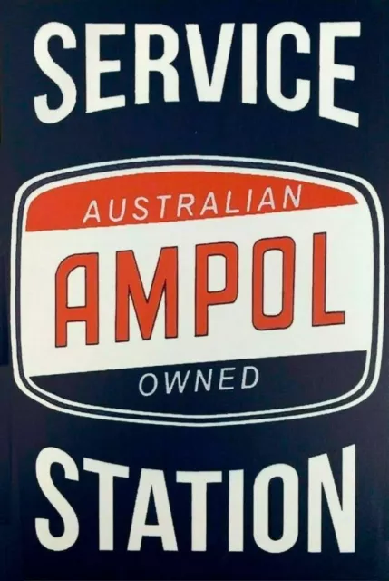 LARGE Tin Metal Embossed Sign Ampol Motor Spirit -26 x 35 CM Licensed garage