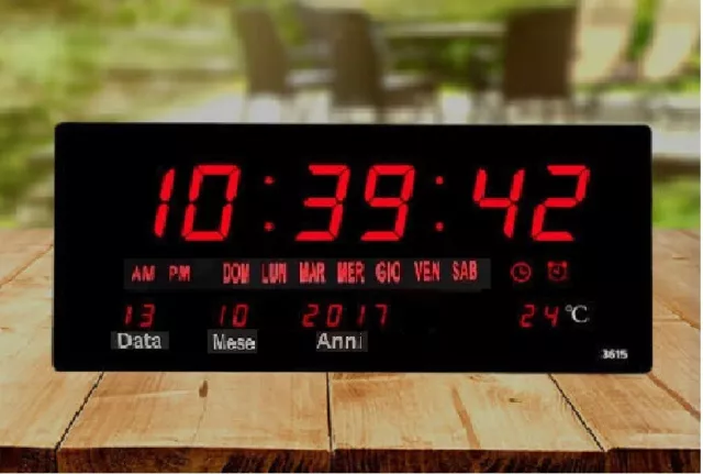 Orologio da parete a LED con sveglia calendario temperatura grande display 36X15