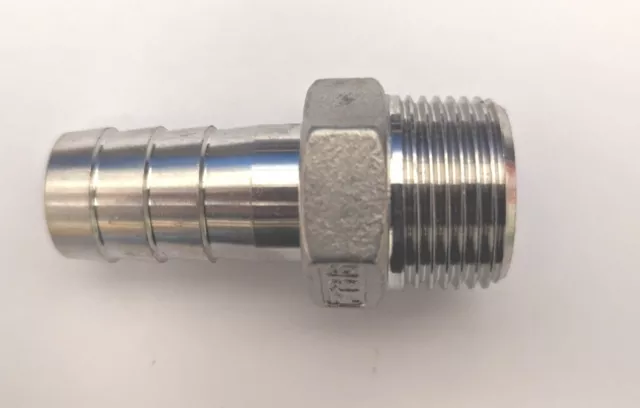 Stainless Steel Hosetail 316, 3/4 BSP Thread Hose Tail Barb 3/4" 19mm