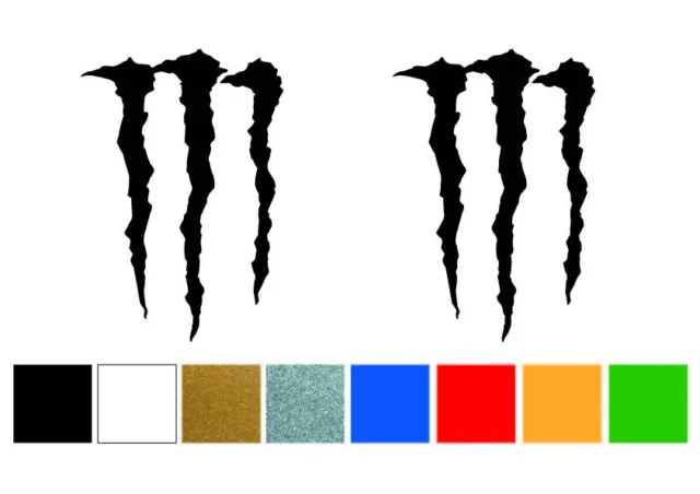 Lot de 2 Stickers Logo Monster  Moto VTT Vélo Auto Quad,  Couleurs au choix