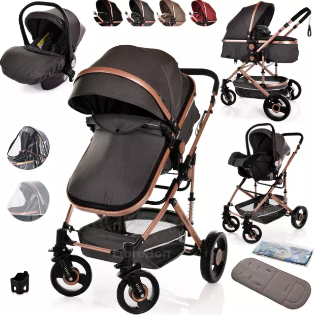 Babay Pram Pushchair Buggy Carrycot Car Seat 3 in 1 Travel System Size Fits All