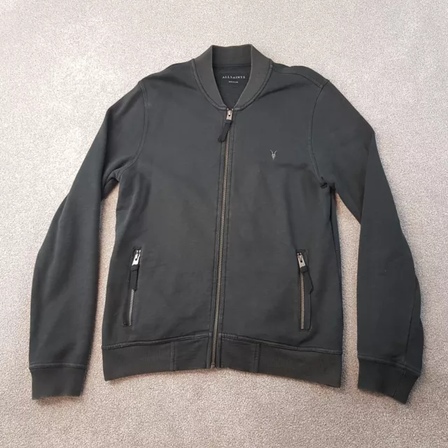 All Saints Herrenjacke mittelschwarz Oldsen Bomber mit durchgehendem Reißverschluss Freizeit Ramskull Logo