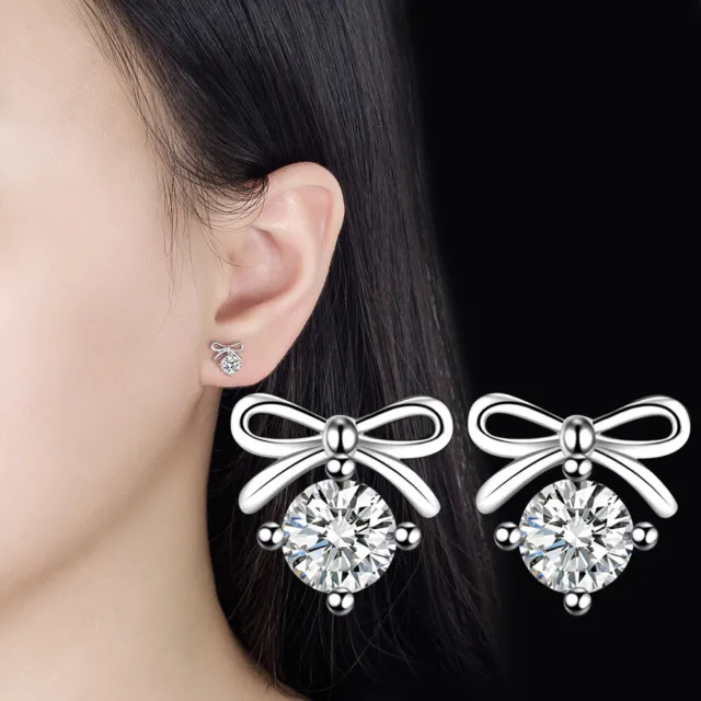 925 Sterling Silver Earrings CZ Bow Stud Earrings Women Fashion Jewelry Gift