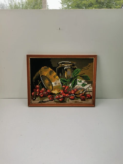 Canevas Fini Vintage - Tapisserie Duchesse Dans Cadre En Bois Sculpté Doré - Fait Main France