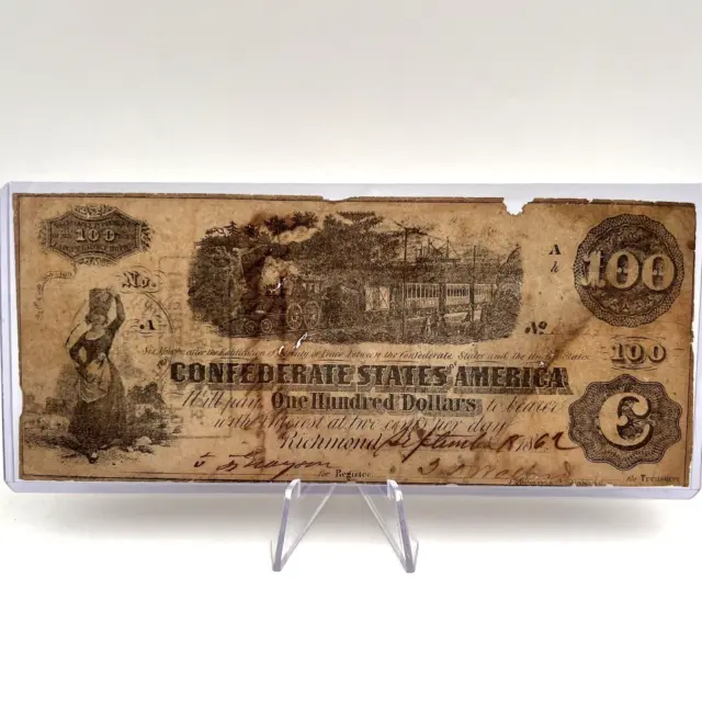 1862 $100 Richmond Confederate Note. Lot.40