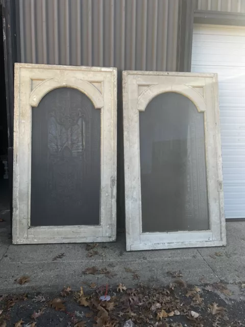 WOW Massive pair c1880 acid etched glass pocket doors 94” X 54” X 2 7/8”