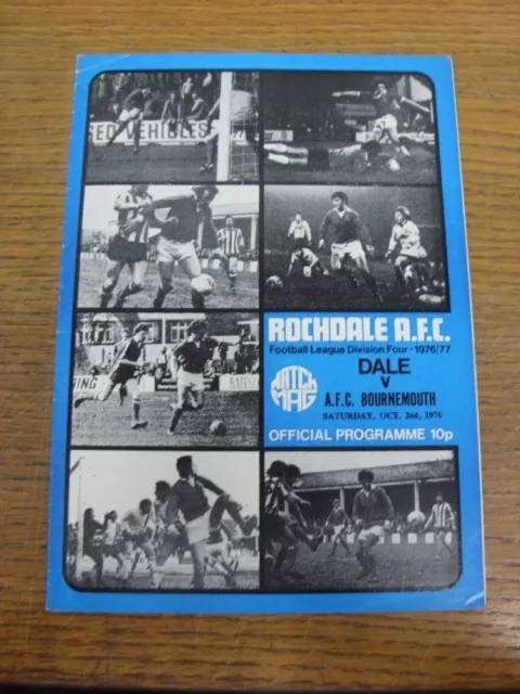 02/10/1976 Rochdale v Bournemouth  (Light Crease). Footy Progs items include FRE