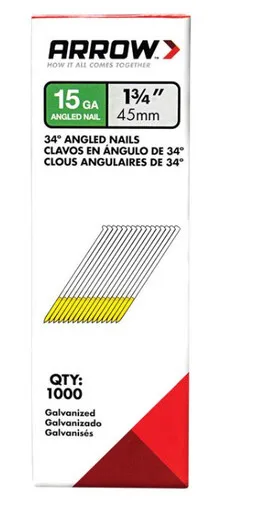 Arrow 1-3/4 in. 15 Ga. Angled Strip Galvanized Finish Nails 34 deg 1,000 pk