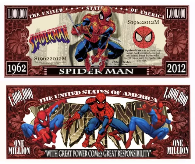 Spider-Man Comic Collectible Pack of 100 Funny Money 1 Million Dollar Bills