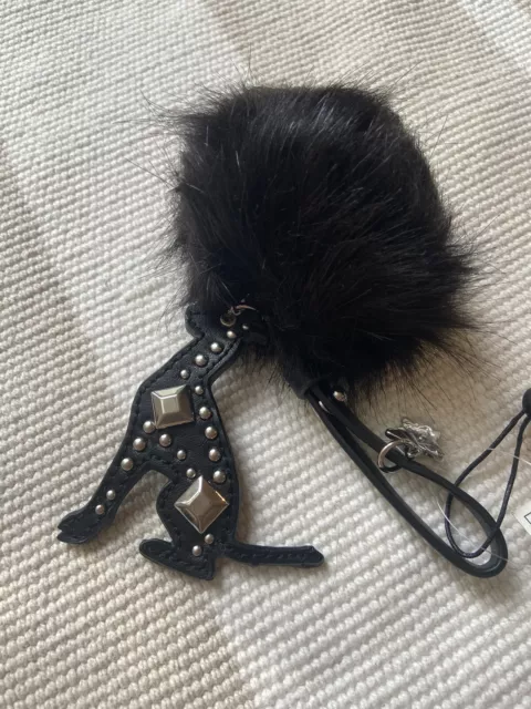 NWT Kendal And Kylie Black Fuzzy Dog Keychain Purse Charm Accessory