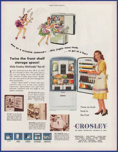 Vintage 1946 CROSLEY Shelvador Refrigerator Kitchen Appliance Ephemera Print Ad