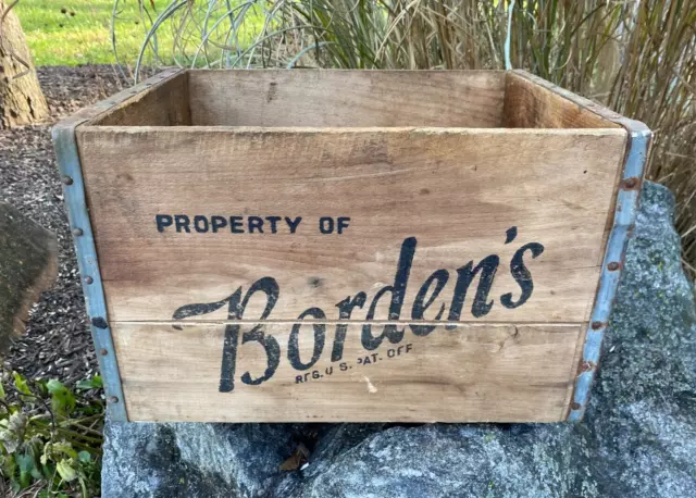 Vintage Antique Borden's Dairy Milk Ice Cream Wood Wooden Box Crate  Bordens