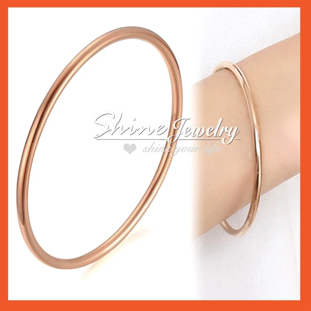 24K Plain Rose Gold Gf 75Mm Round Bangle Bracelet Eternity Band Mother Day Gift