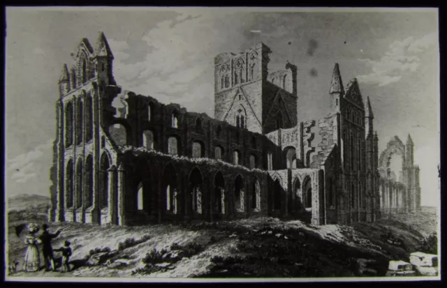 Glas magische Laterne Rutsche WHITBY ABBEY C1890 ZEICHNUNG ENGLAND