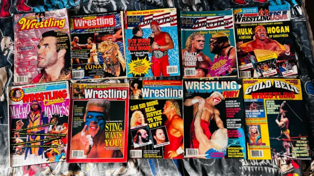 Lot of 10 Vintage Wrestling Magazines (80s-90s WWF WCW NWA ECW) Hogan Sting Sid