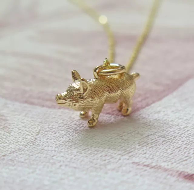 Sterling Silver Gold Plated Chinese Zodiac Year of the Pig Pendant Necklace