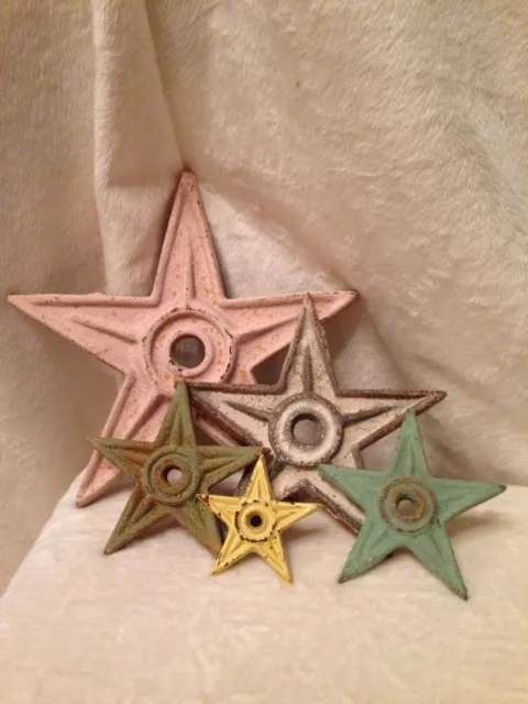 SET OF 5 Distressed Cast Iron Stars In Pastels And Various Sizes