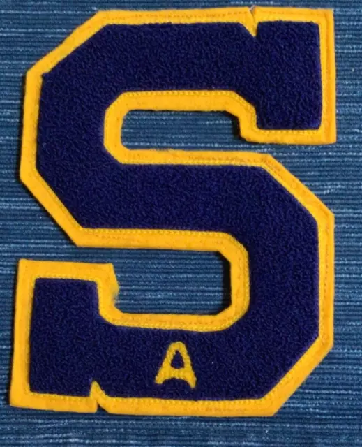 Vintage S A School Letterman Patch Varsity Jacket Letter 6" Blue Chenille ~878A