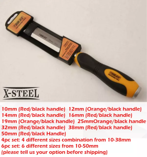 Premium Quality Cr-V Carpentry Flat Wood Chisel Metal End Cap Option:10-50mm