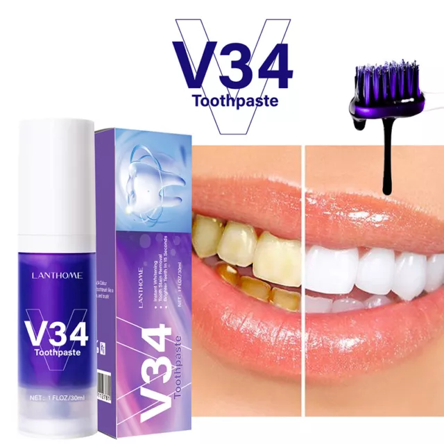 V34 Violet Blanchiment Des Dents Dentifrice Correcteur De Couleur Dent Stain F