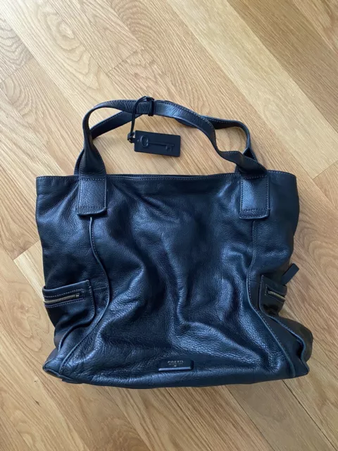 fossil emerson black leather tote bag