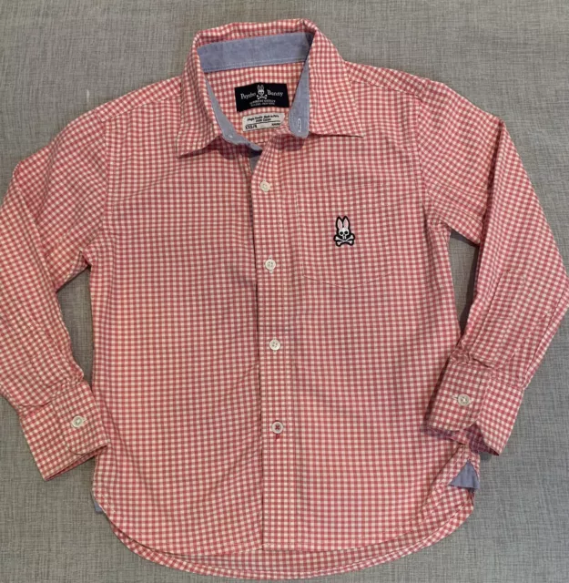 EUC Psycho Bunny Boys XXS (4) YOUTH Button Up Long Sleeve Shirt Cotton Pink