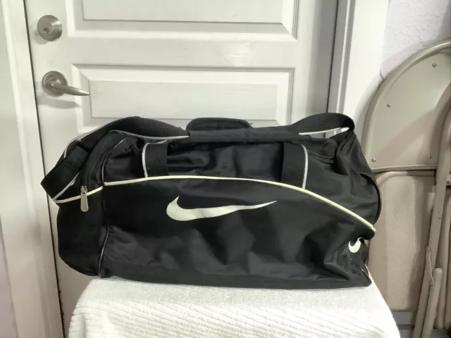 Vintage Nike Swoosh Black Duffle Bag w/ Removable Bottom Liner & Shoulder Strap