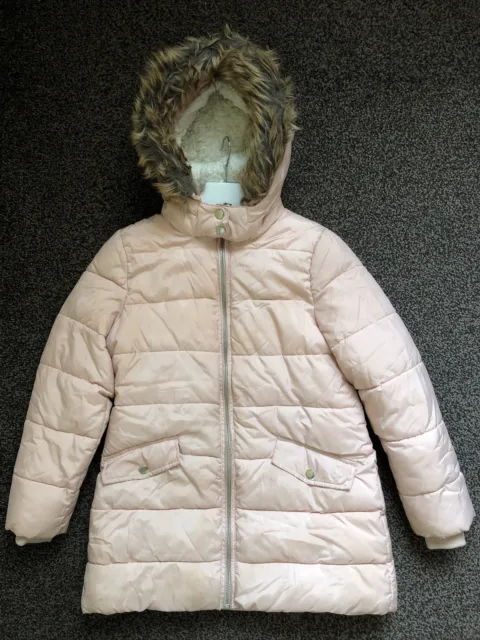 Girls M&S Pink Padded Winter Jacket with Hood 9-10 Years.