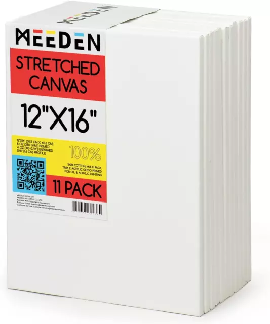 Stretched Canvas, 12 × 16 Inch, Pack of 11, Blank White Canvases Painting, 100%