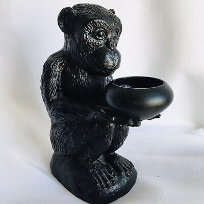 Chimpanzee Gorilla/Monkey/Ape Figurine With Bowl Metal Or Cast Iron-Heavy 2Lb