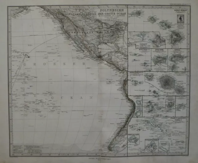 Landkarte Stieler von Polynesien und Der Grosse Ozean, östlich, Perthes 1872