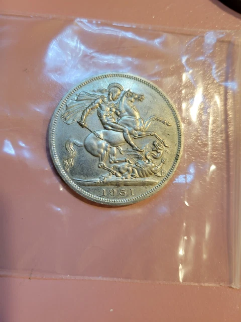 Gem BU 1951 GREAT ENGLAND CROWN 5 SHILLINGS George VI FESTIVAL of BRITAIN Dragon