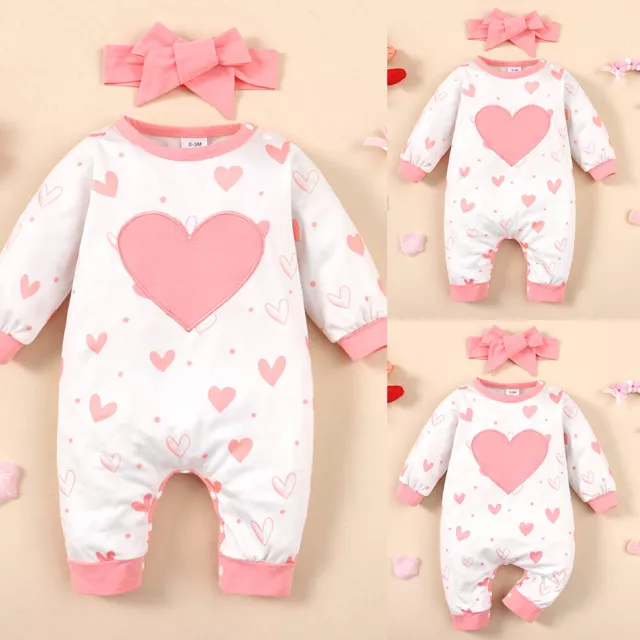 Newborn Baby Girl Heart Print Romper Jumpsuits Playsuits Kid Outfits Set Clothes