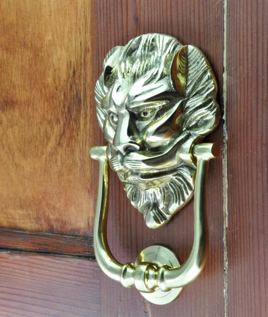 DOOR KNOCKER-"HEAVY" LIONS HEAD-SOLID BRASS-2 FINISH-VICTORIAN front entrance