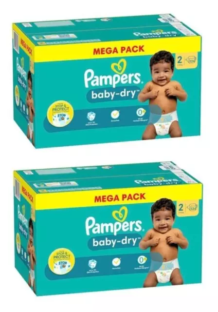 Giga Pack 2x 124 = 248 couches PAMPERS " Baby Dry " Taille 2 (4 à 8 KG) Lot Bébé