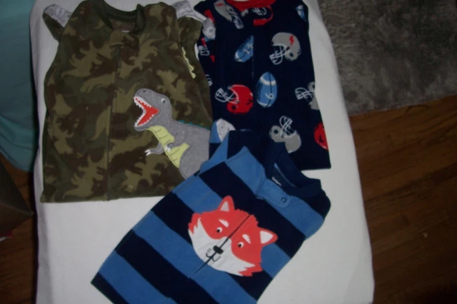 (3) Carter's  Boys  12 Months  Fall-winter  1 Piece  Warm  Footed   Pajamas GUC